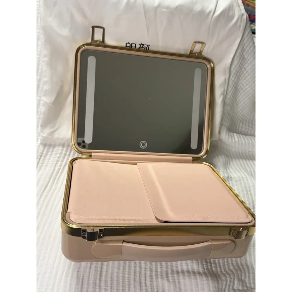 Rownyeon Light Up Rechargeable Makeup Case W/Mirror Portable Organizer Pink 3
